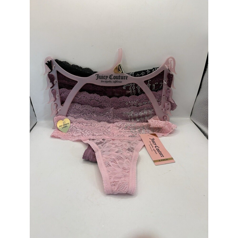 Juicy Couture JC9889 Floral Lace Thong Crystal Rhinestone Trim 5 pack sz Small